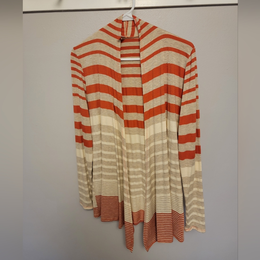 Pink Blush Striped Waterfall Cardigan EUC